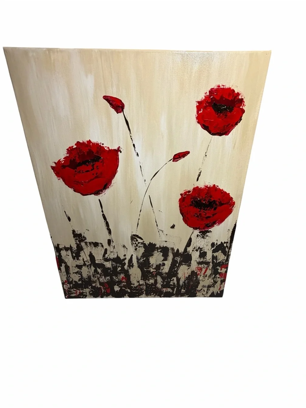 Original Artwork Acrylic on Canvas Bold red poppy Textured Painting 16x20